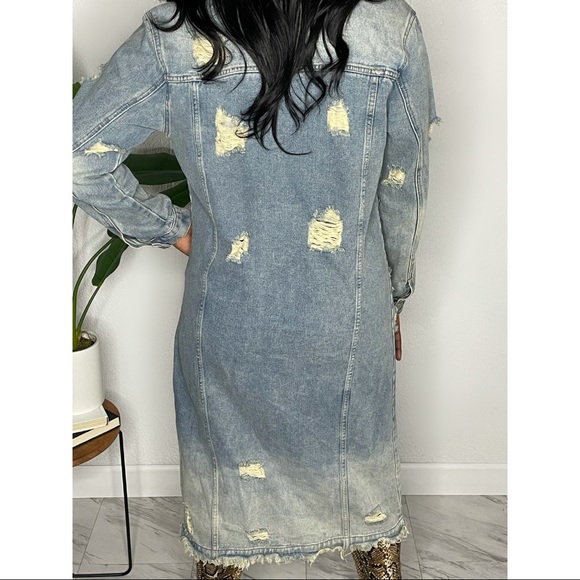 Long Distressed Denim Jacket. - Picture 2 of 2